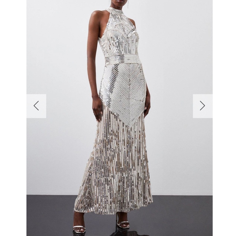 Karen Millen Pearl Embellished Open Back Maxi Dress Size 4